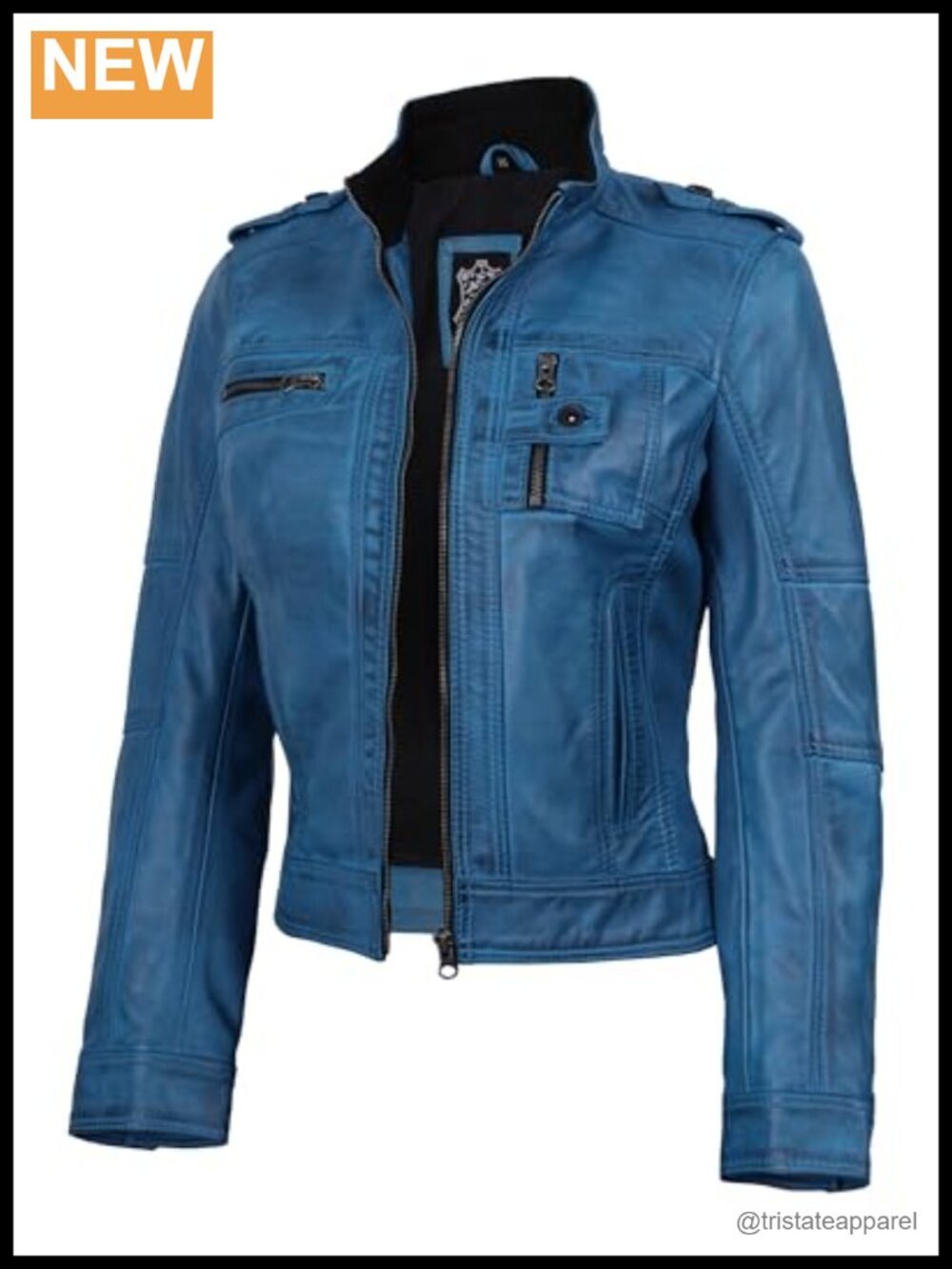 Women's Cafe Racer Lambskin Leather Moto Jacket Zip Front